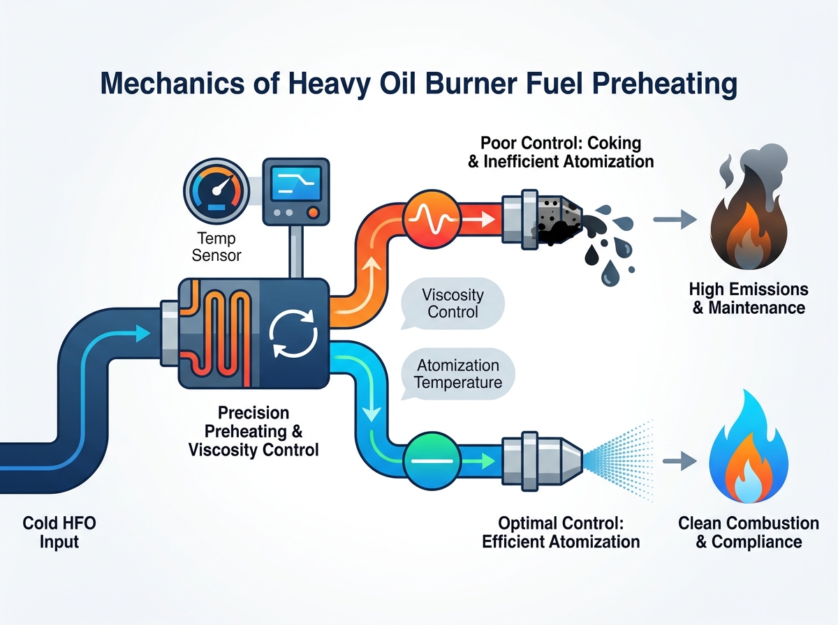 heavy oil burner fuel preheating