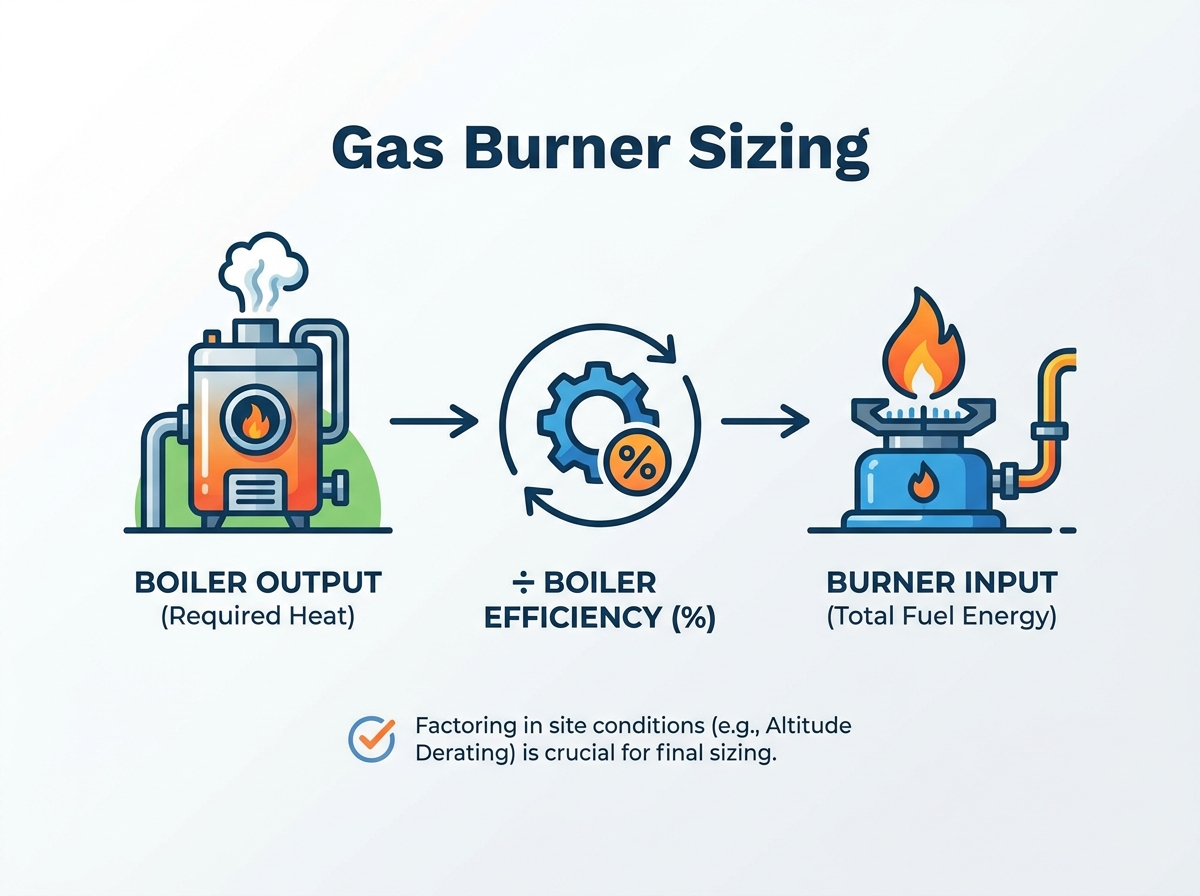 Industrial gas burner sizing calculation and boiler integration
