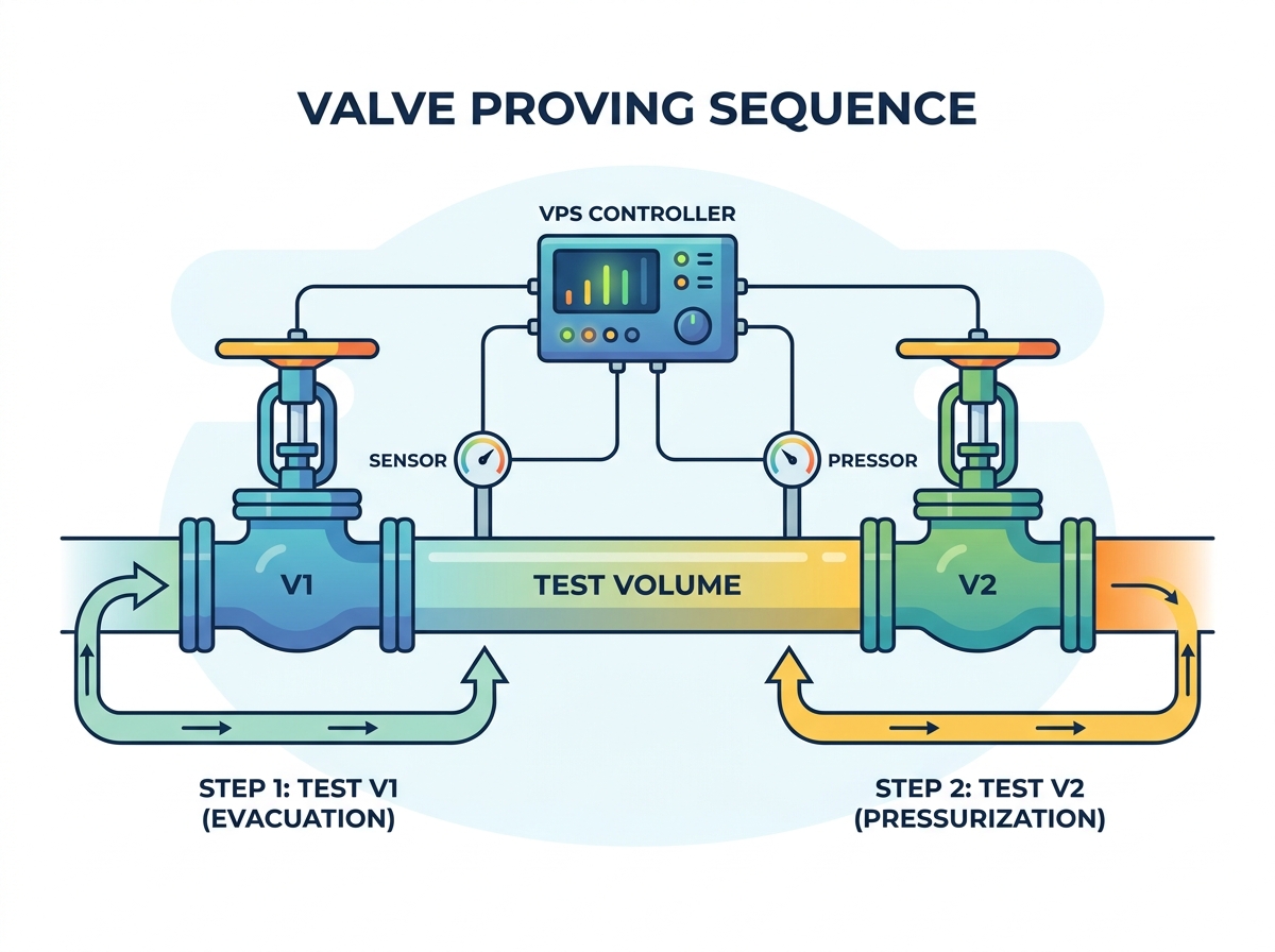 Industrial valve proving system components and gas train layout
