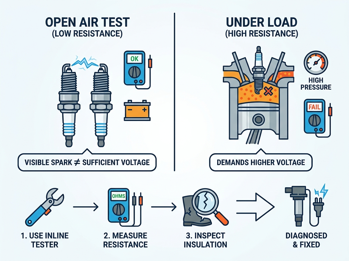 Diagnosing weak ignition spark under load using multimeter and spark tester