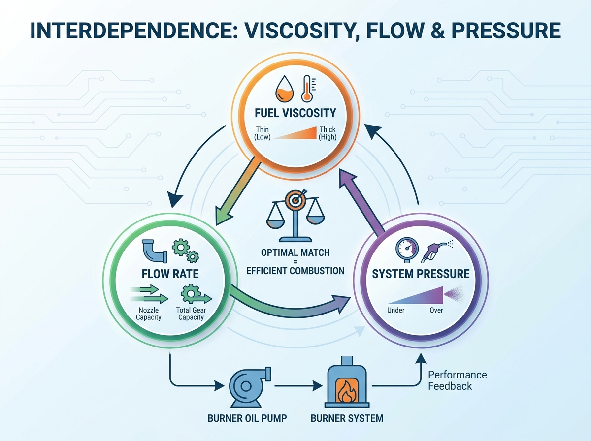 Burner oil pump selection flow pressure viscosity illustration